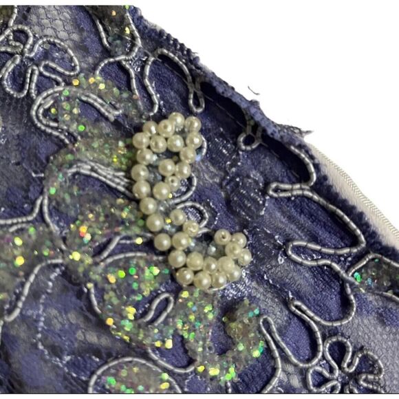 Vtg Karen Okada For David Howard 1980s Purple Lace Faux Pearl Dress Gown US 10 - Picture 7 of 16